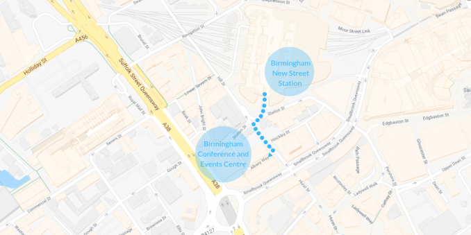 map from birmingham new street to the conference and events centre